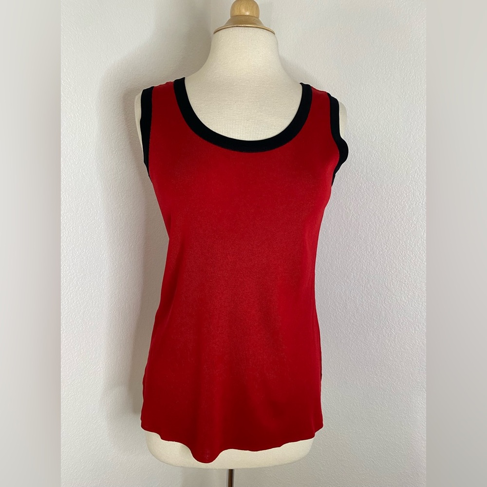 Exclusively Misook Red Tank Top with Black Trim size S